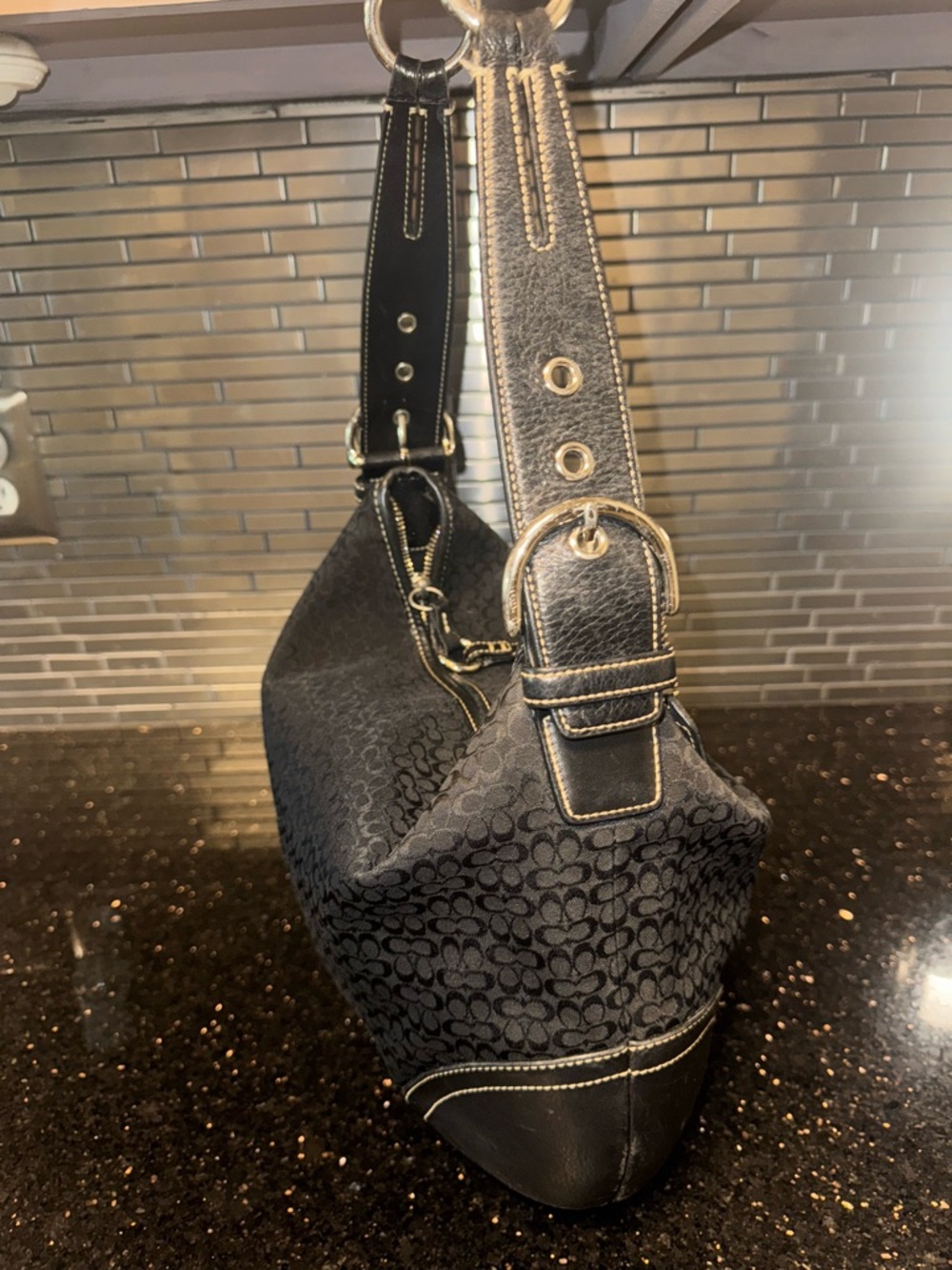 COACH Vintage Soho Signature Mini C Jacquard Hobo Shoulder Bag in Black - Picture 5 of 14